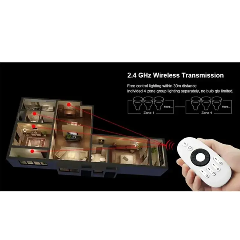 ABAH-2.4Ghz 4 Zone Rotating Wheel/Button Remote Touch RF Wireless CCT Remote Control LED Strip Controller FUT006