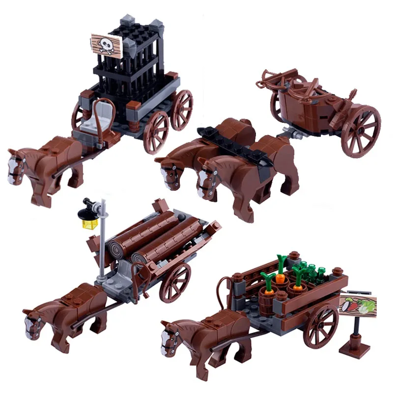 MOC Bricks Military Medieval Carriage Chariot Patrol Wagon Building Blocks City Farm Food Vegetable Plant Figures Toys Gifts