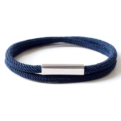 New Design 2 Loop Milan Rope Chain Bracelets for Women Geometric Square Bar Stainless Steel Magnetic Buckle Bracelet Men Jewelry