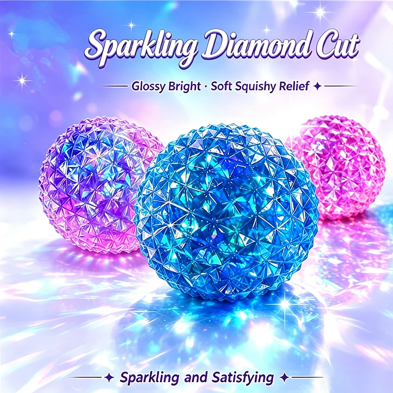Clear Faceted Diamond Spiky Squishy Ball Maltose Squeeze Toy Slow Rebound Anti-anxiety Stress Relief Decompression Fidget Toy