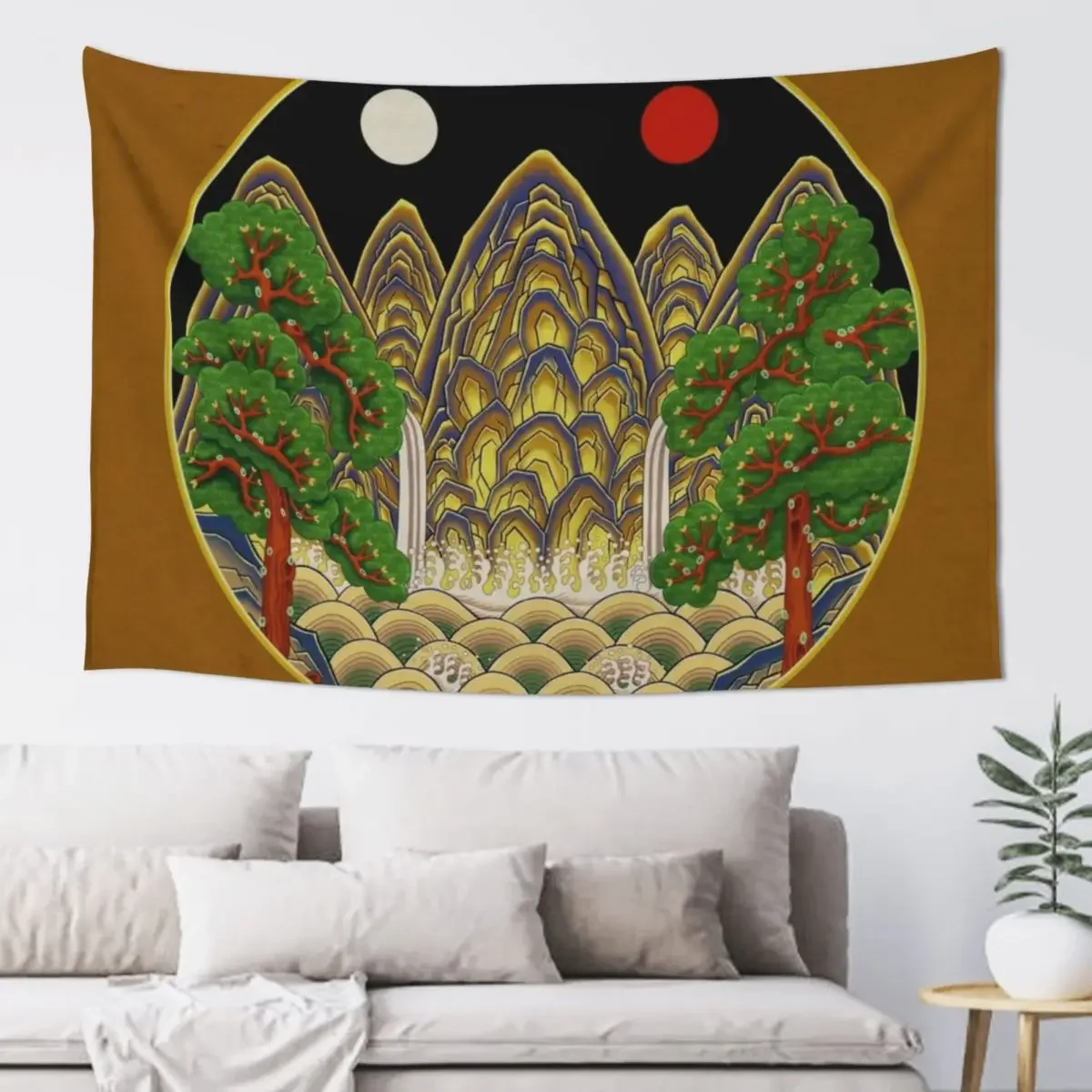 

Five peaks of the sun and moon in Autumn: King’s painting Type B (Minhwa-Korean folk art) Tapestry