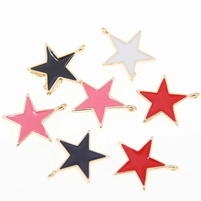 50pcs 20*18mm Five-pointed Stars Enamel Charms  colors Pendants For DIY Bracelet Earring Necklace Jewelry Making Accessori