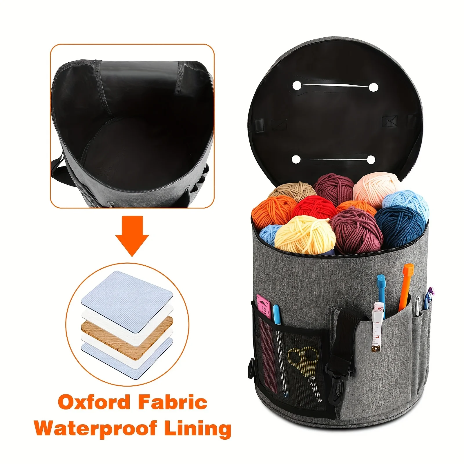Large Capacity Crochet Bag: Yarn Storage, Knitting Needle Organizer, Crochet Tote Bag with Front Pocket for Yarn, Hooks, Needles