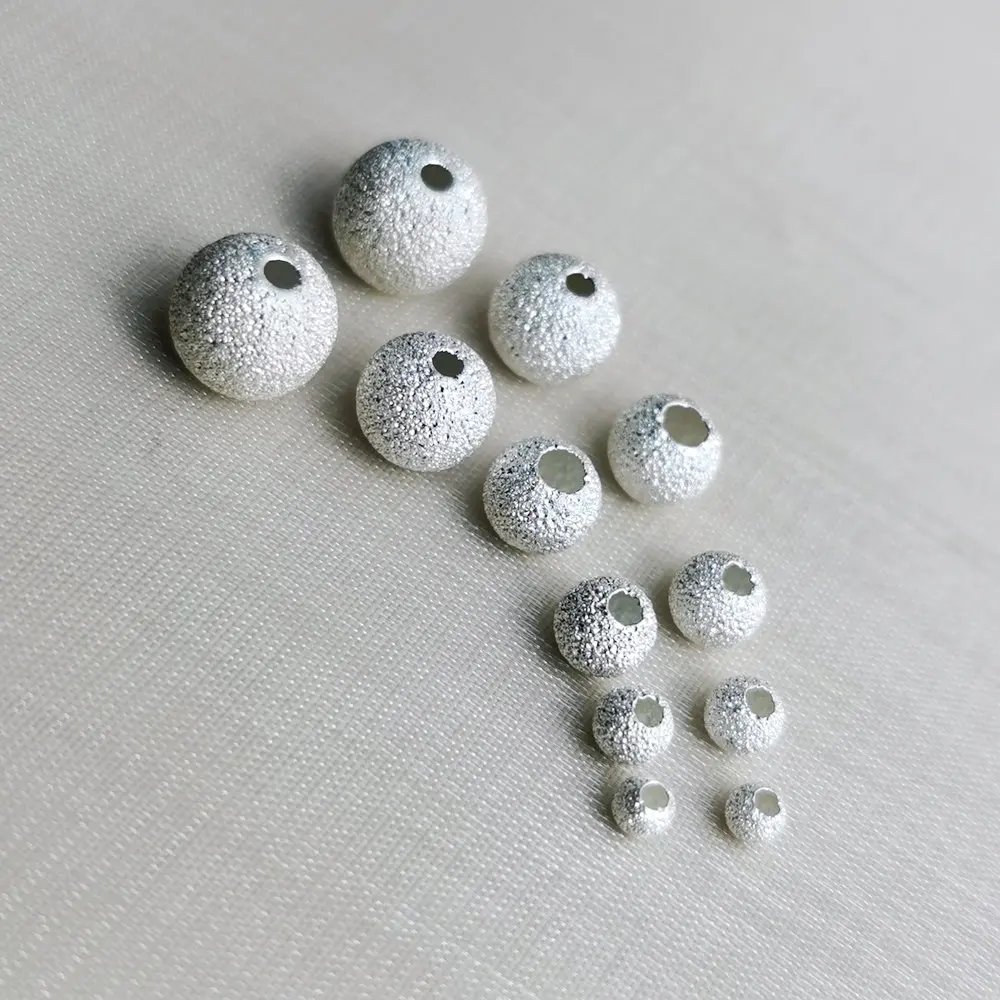 5pcs 925 Sterling Silver Dull Polish Round Beads for DIY Bracelet Necklace Making Fine Jewelry Finding