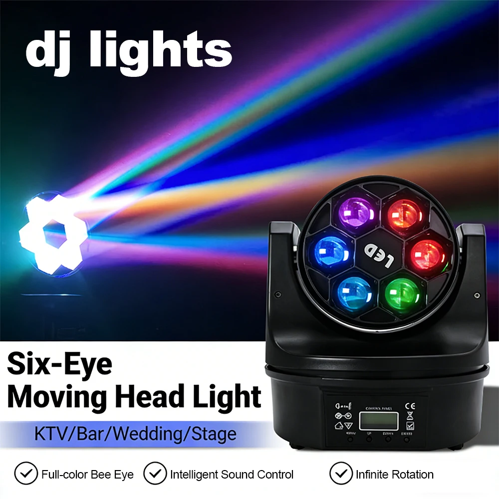 Dj Lights for Parties LED 6x15W Beam+Wash Six Bees Eyes RGBW DMX512 Dyeing Effect Disco Bar Light Atmosphere Party Clubs Stag