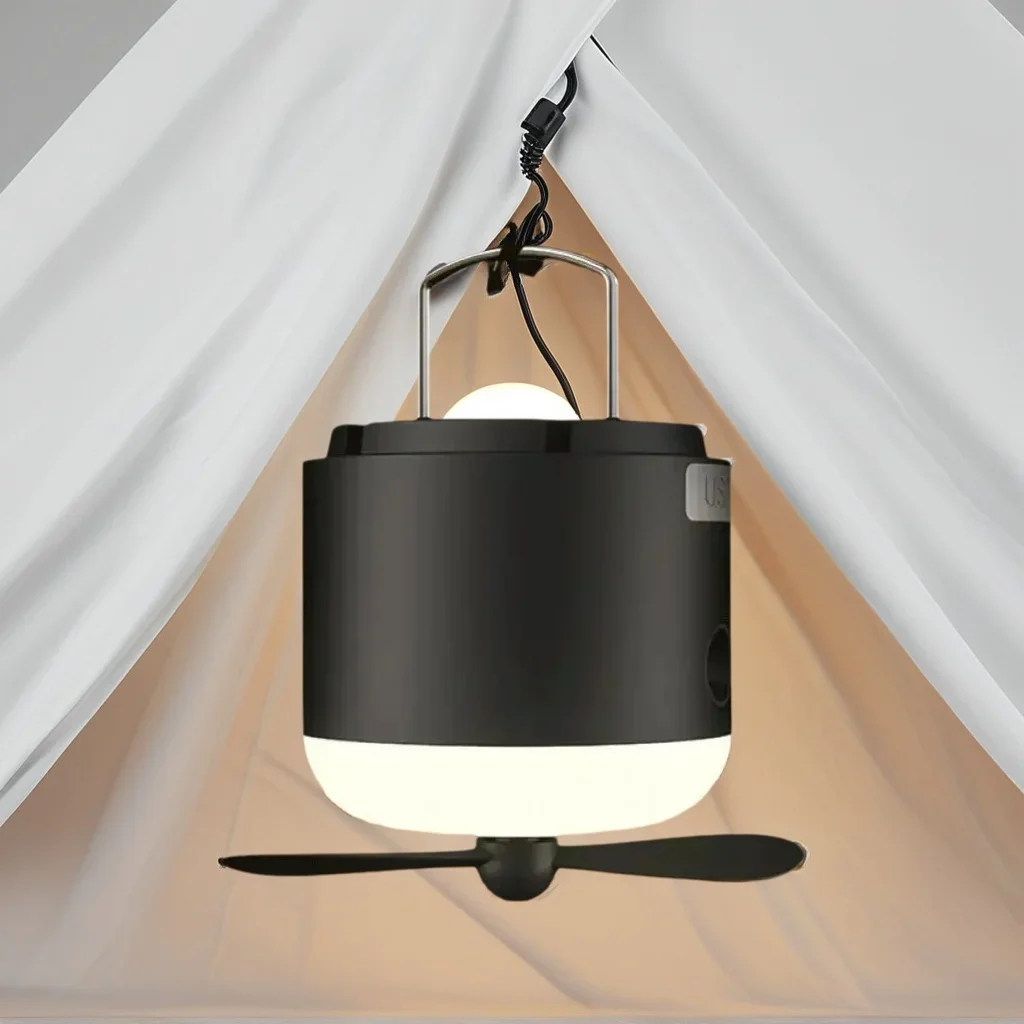 

Светильник для палатки 2-в-1 с вентилятором — 4 режима освещения и функция распыления, IPX7, водонепроницаемый