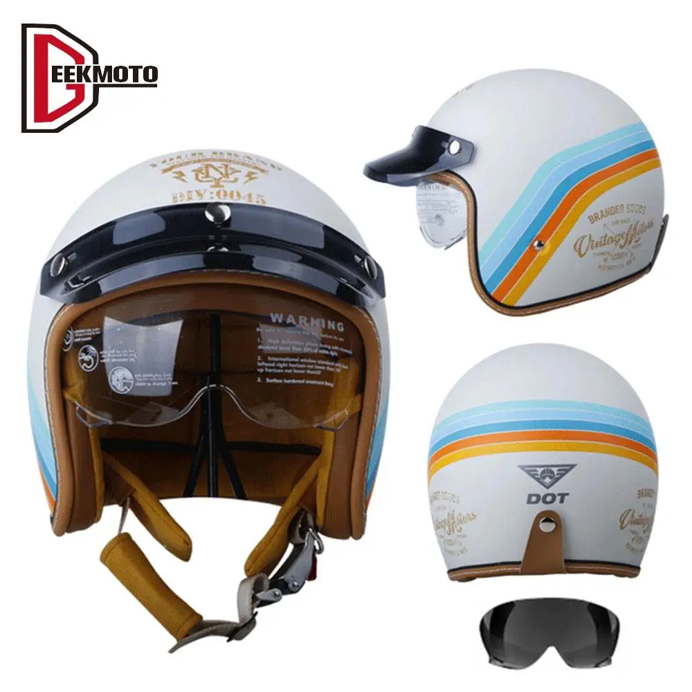 

Motorcycle Helmet Double Lens Breathable Open Face Helmet Capacete De Moto Helmet Half 3/4 DOT Approved Four Seasons Men Women