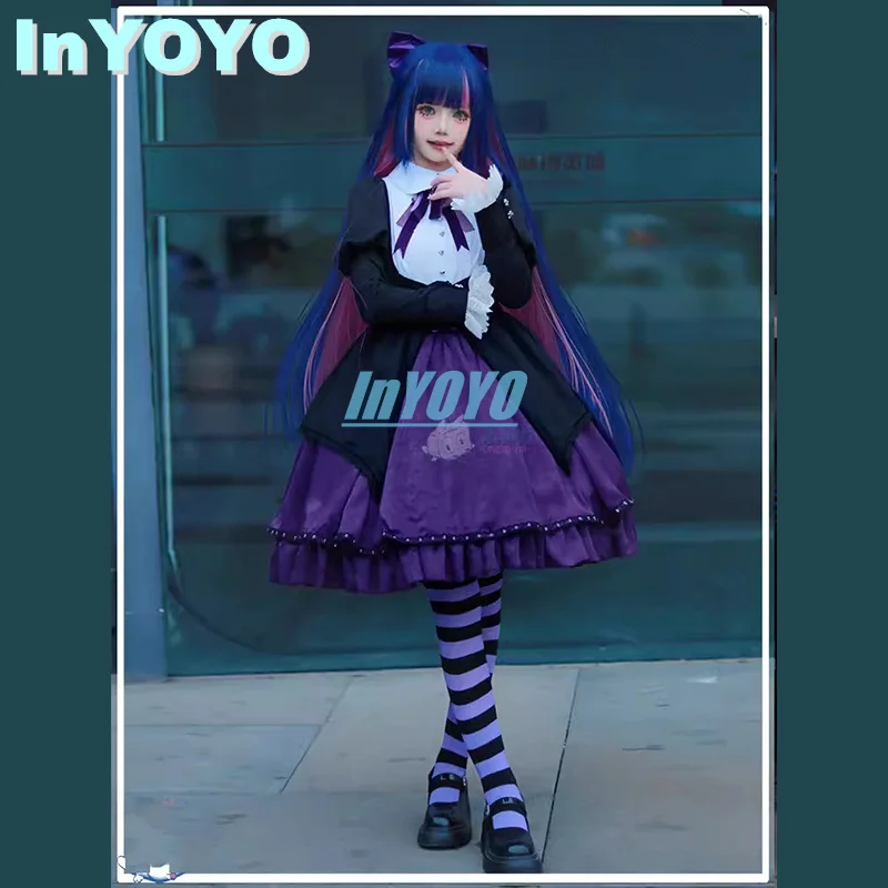 InYOYO Panty & Stocking With Garterbelt Stocking Anarchy Lovley Purple Dress Cosplay Costume Halloween Party Women Clothing Unif