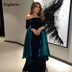 Eightree Black Mermaid Prom Dresses Vintage Strapless Long Sleeves Satin Pleat Formal Occasion Dresses Saudi Arabia 2024