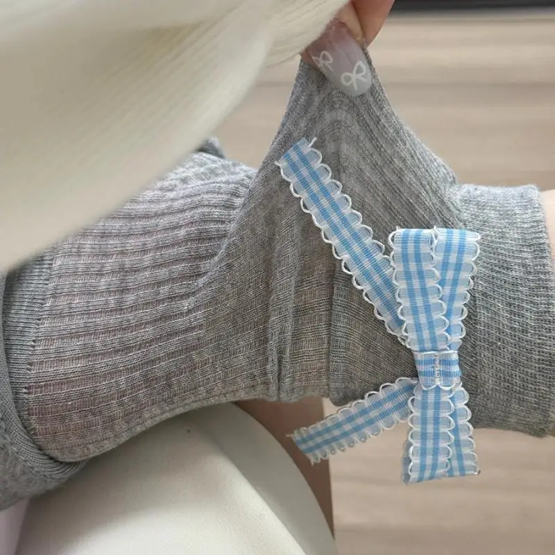 Women Ankle Socks Summer Bow Print Breathable Non-Slip Stay-Up Heel Trendy Korean Style Instagram Fashion Casual Socks