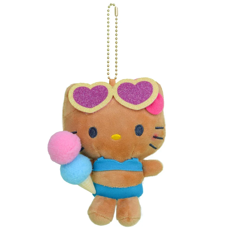 11 Cm Hellokitty Keychain Kawaii Hawaii Series Sanrio Anime Cartoon Plush Doll Kawaii Cute Plush Pendant Decoration Girl Gift