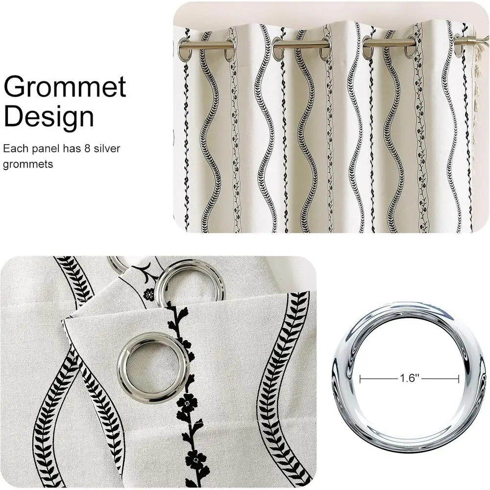 ستائر حرارية معتمة على شكل زهور 96، طراز المزرعة البوهيمية، نمط أبيض وأسود، لغرف النوم وغرف المعيشة