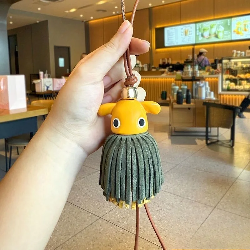 European American Style High-End Elf Keychain Cowhide Leather Bag Pendant Charm Ornament Couple Gift Unisex Men Women