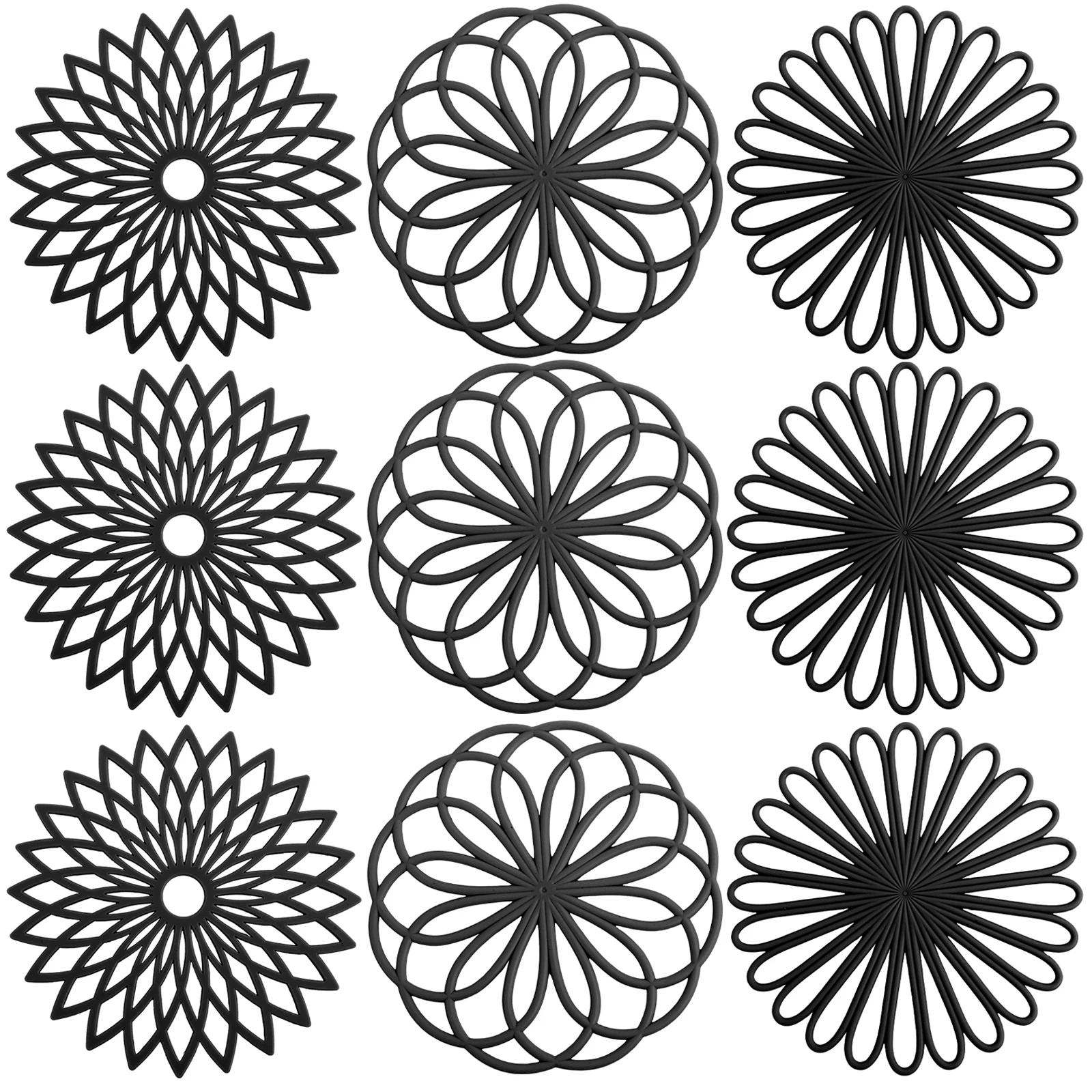 3/6/9Pcs Silicone Trivet Mat Soft Flexible Hot Pot Holder Heat Resistant Hot Pads Non-slip Trivet Set for Table Kitchen Supplies