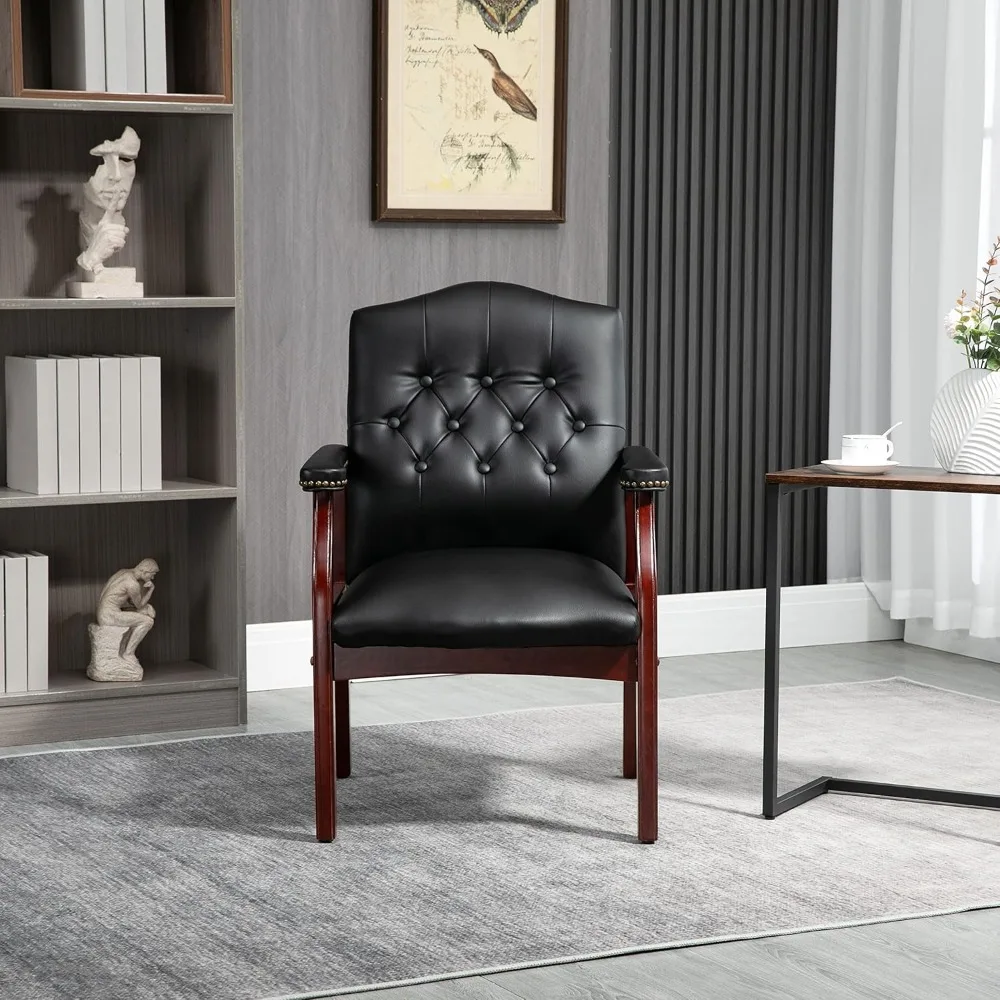 Black Leather Office Chairs Set of 2 - Ergonomic Executive Guest Chairs for Reception, Multi-Scene Use (Waiting Room, Meeting image 2