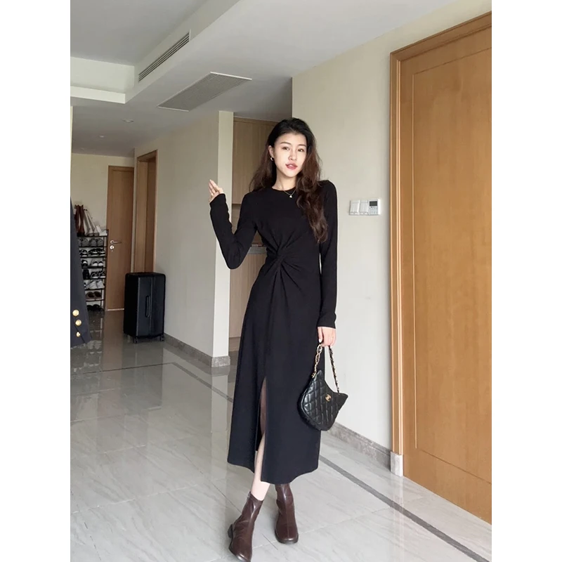 

Zhang a Xing Bla Tea Jasmine Thiened Winter New Sle Women's Dr Waist Cinched Slim Fit Split High Waist Long Sve