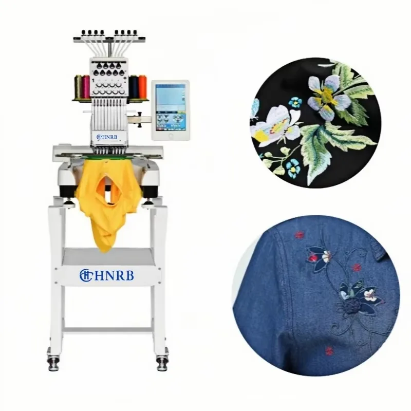 Automatic Single Head 9 Needles Household Garment Hat Embroidery Machine 1200rpm Multi Color Computerized Embroidery Machine