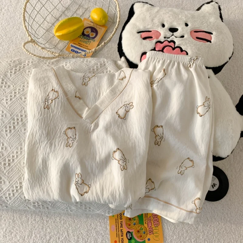 

Pajamas Ms. Clouds Cotton Summer New Cute Cartoon Sweet Short-Sleeved Shorts Casual Pajamas Homewear Suit Summer Clothing