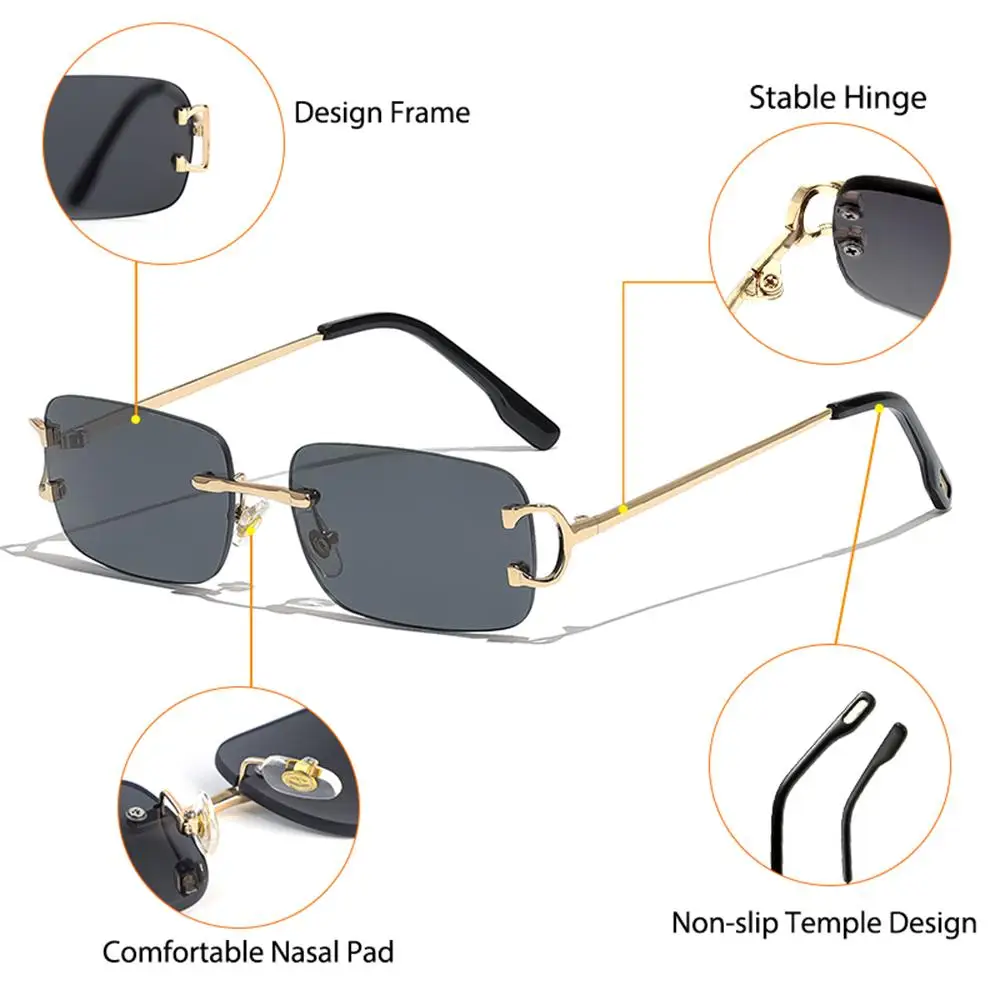 CATERSIDE Herren-Sonnenbrille ohne Rand, kleiner Rahmen, Markendesign, Metall, modische Sonnenbrille, Damen-Dekoration, Outdoor-Brille, UV400 – Detail 5