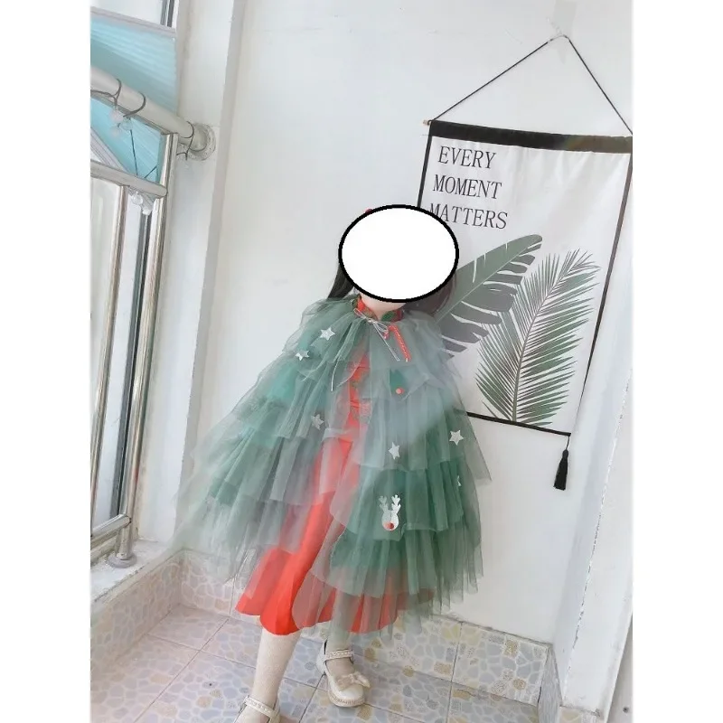Christmas Costume Props Girl Green Christmas Tree Shaped Cloak Cosplay Parties Balls Performances Decorate Cloaks