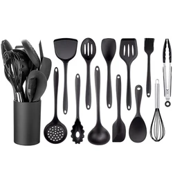 New Black Cooking Utensils Set Non-Stick Cookware Silicone Kitchenware Tool Spatula Ladle Egg Beaters Shovel Kitchen Accessories