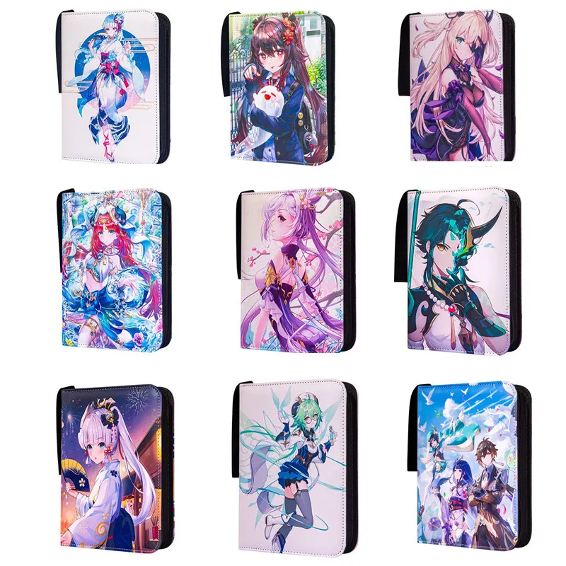 Anime Genshin Impact Card Book with Nine Compartments Yae Miko Raiden Shogun Gan Yu Zipper Binder Card Book Collection Book Gift