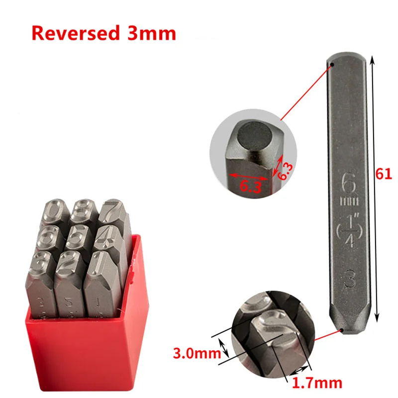 Reversed 0~9 Number Punch Set Tool Die Hardened Steel Metal Wood Stamp Case Leather Punch Tool Craft 9Pcs Free Shipping