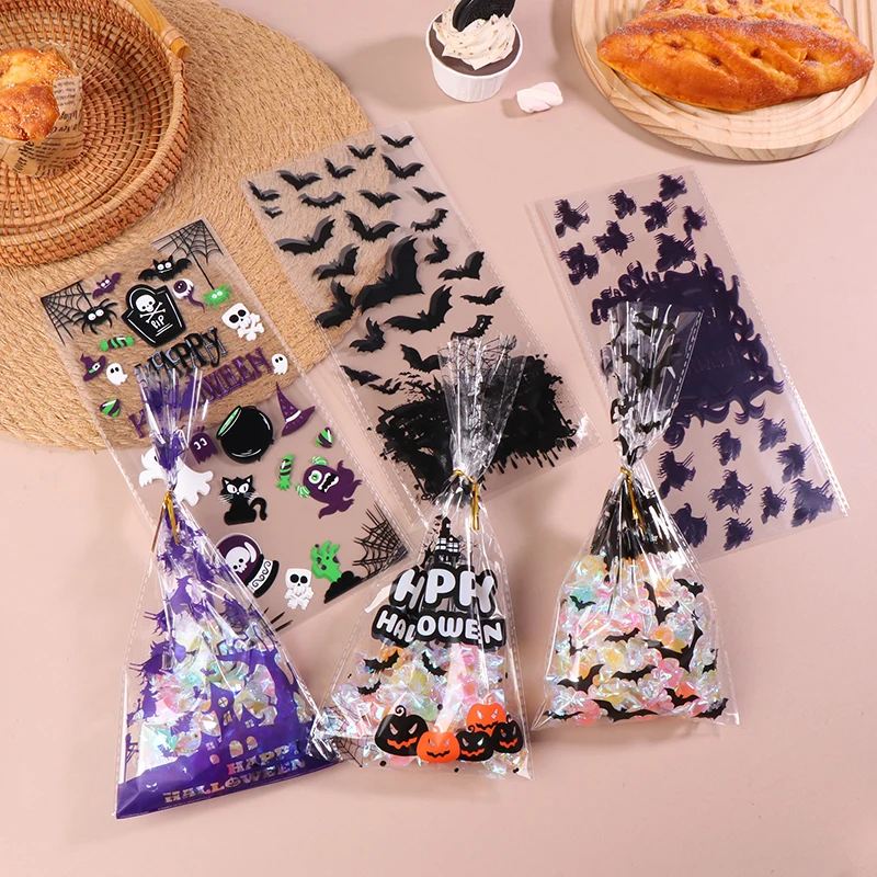 50 Stück Halloween Candy Bag Kürbis Schädel Fledermaus Plastiktüten transparente Keks Verpackung Geschenk DIY Halloween Party begünstigt Dekor