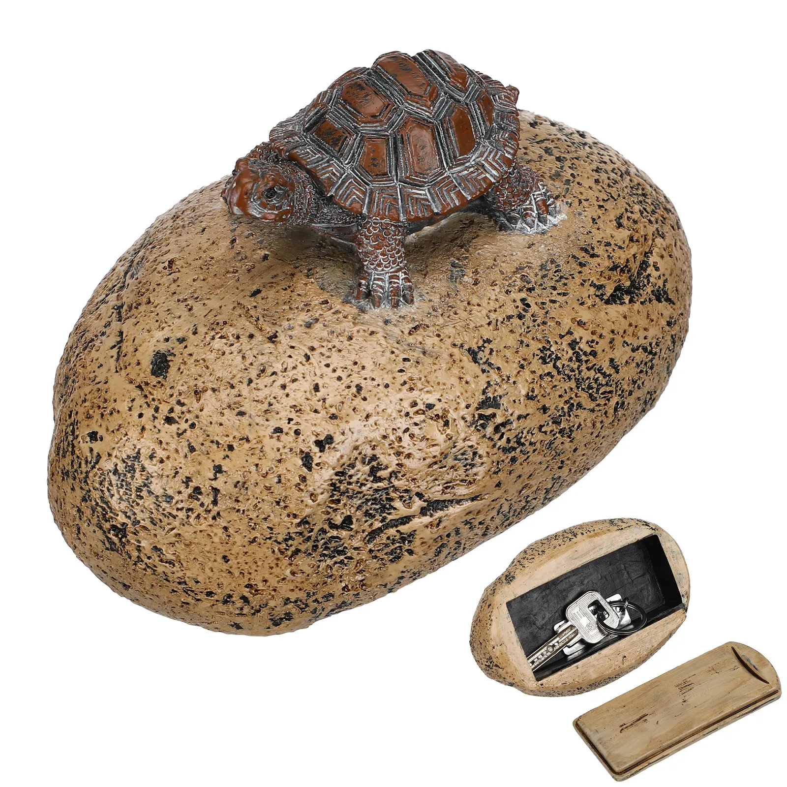 Resin Key Box Realistic Stone and Turtle Design Outdoor Key Hider Discreet Garden Decoration Secure Storage Case for Spare Keys