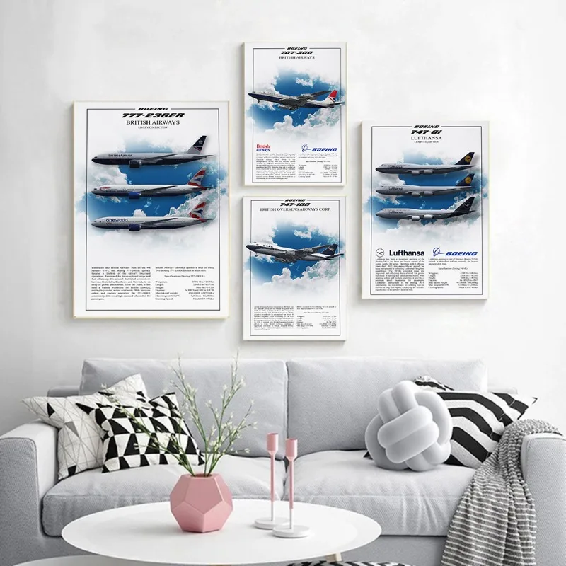 Famous Airlines Boeing 737/777/787 Posters Prints Canvas Painting Wall Art Airliner Airplane Plane Pictures for Room Home Decor