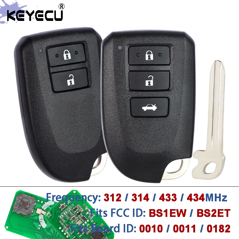 KEYECU BS1EW BS2ET 0010 0011 0182 312/314 433/434mhz 8A Chip Car Remote Key Fob for Toyota Yaris L Vios 2/3 Buttons Smart Key