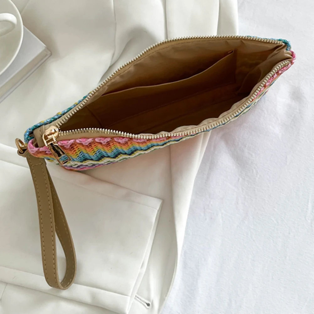 Vintage Hand Woven Clutch Bag Colourful Money Beach Long Bag Handmade Casual Portable Elegant Exquisite for Weekend Vacation