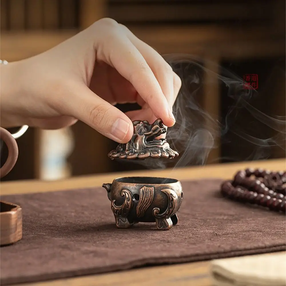 Alloy Brass Kirin Lion Incense Burner Vintage Chinese Style Sandalwood Censer Mini Size Vintage Alloy Incense Burner