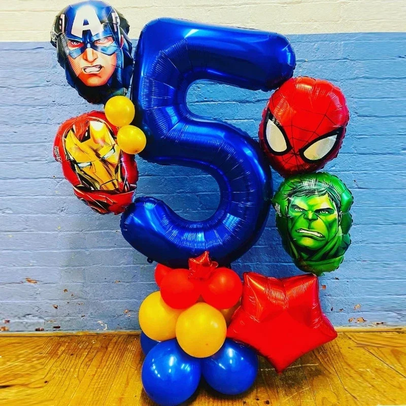 5pcs Spiderman Foil Balloon Number Avengers Superhero Star Globos Birthday Party Baby Shower Decoration Boys Toy Gift