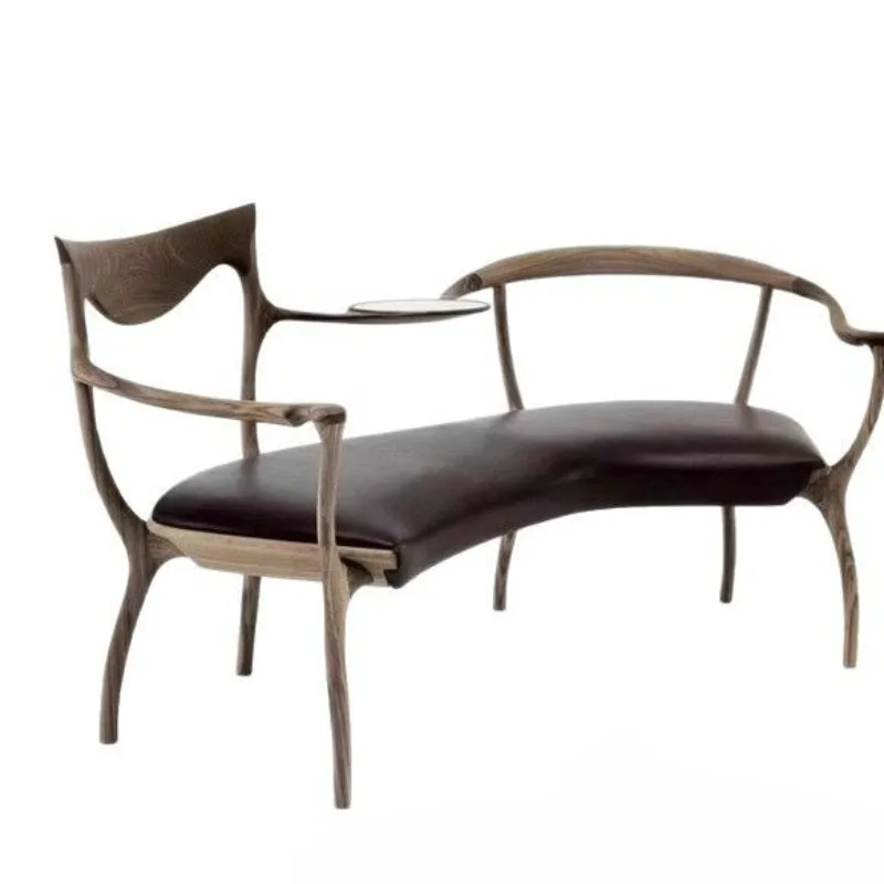 

North American black walnut minimalist single chair Italian light luxury designer leather living room bedroom sofa