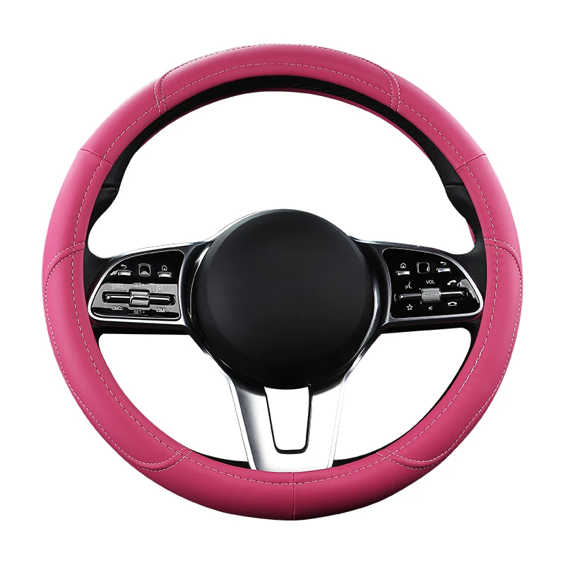 Motoptes coprivolante in pelle antiscivolo per auto coprivolante universale per auto coprivolante stile moda 38cm rosa