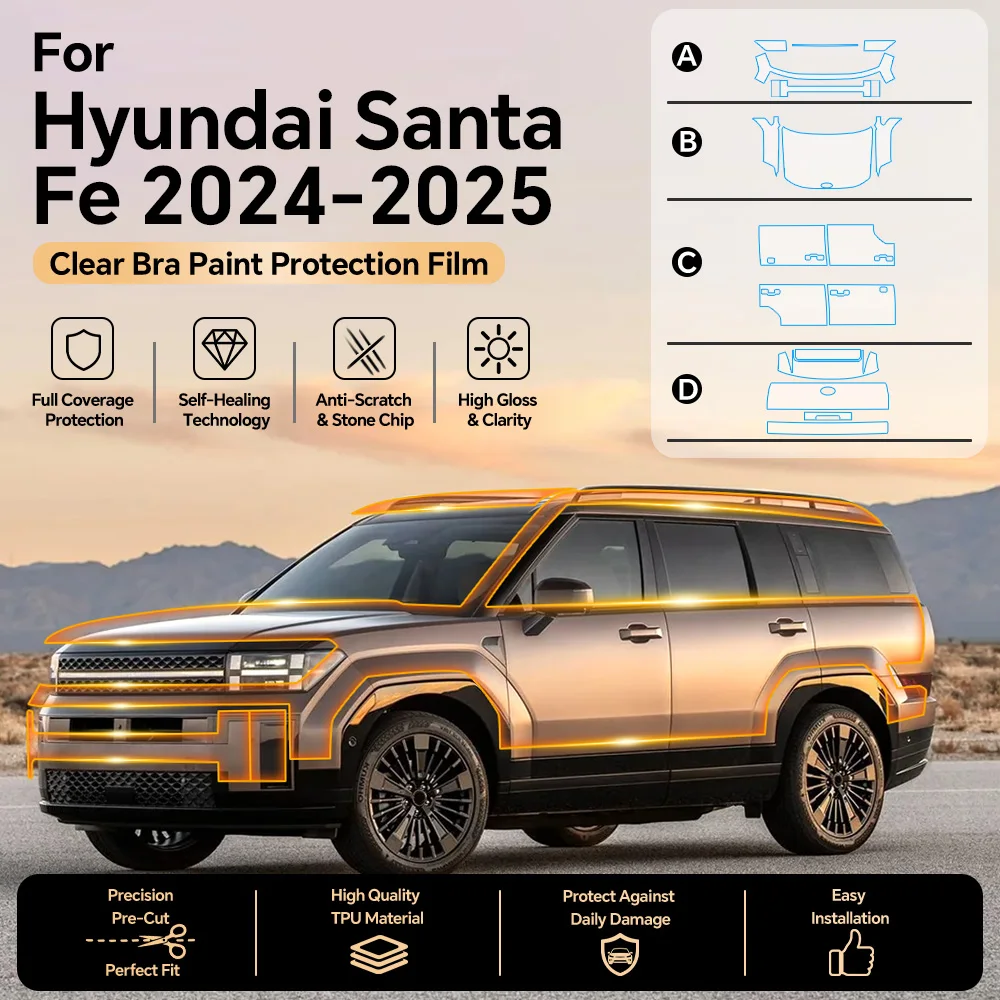 For Hyundai Santa FE 2024 2025 TPU Anti-Scratch Paint Protection Film Car Body Pre-cut PPF Clear Bra Resistant Invisible Cover