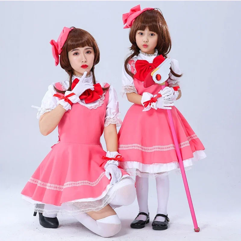 Girls Pink Card Captor Sakura Kinomoto Sakura princess dress cosplay costume lolita dress costumes for kids party