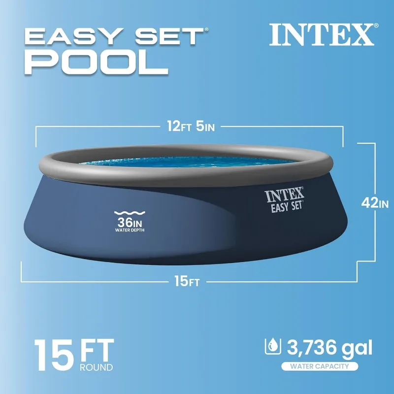 INTEX Inflatable Above-Ground Swimming Pool, Easy Set 15ft x 42in w/Filter Pump & Ladder - view 2