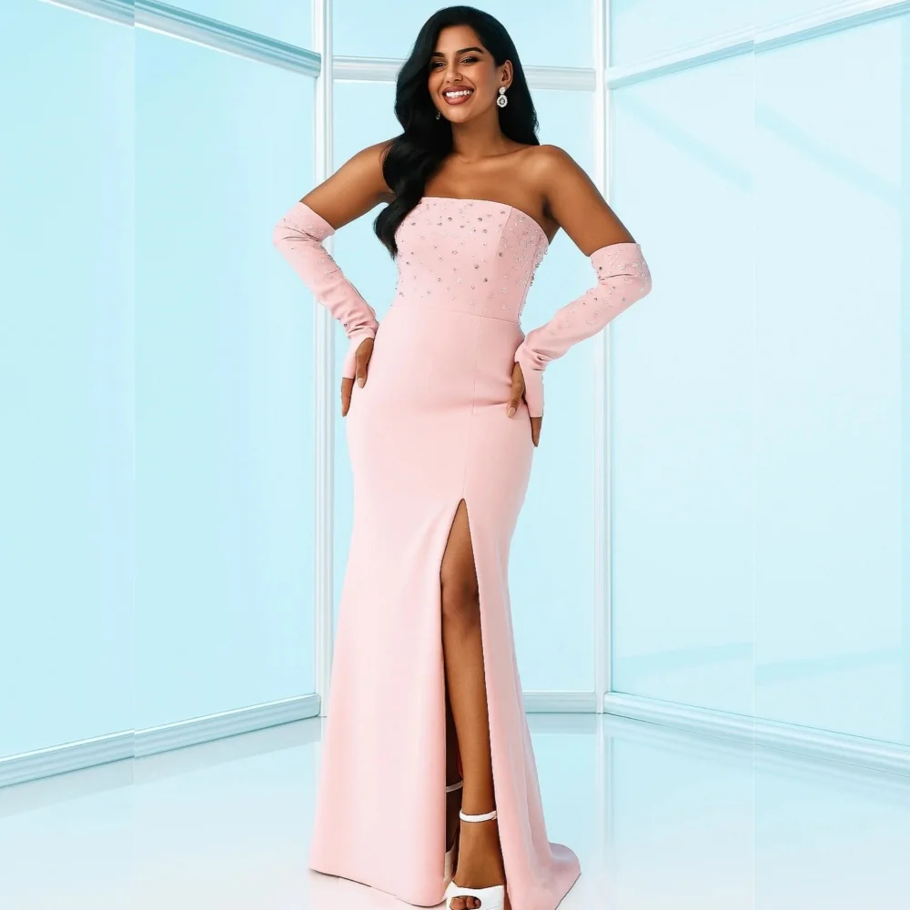

Customized Jersey Rhinestone Strapless Trumpet Long Dresses Bespoke Occasion Women Luxury Evening Exquisite High Quality Formal