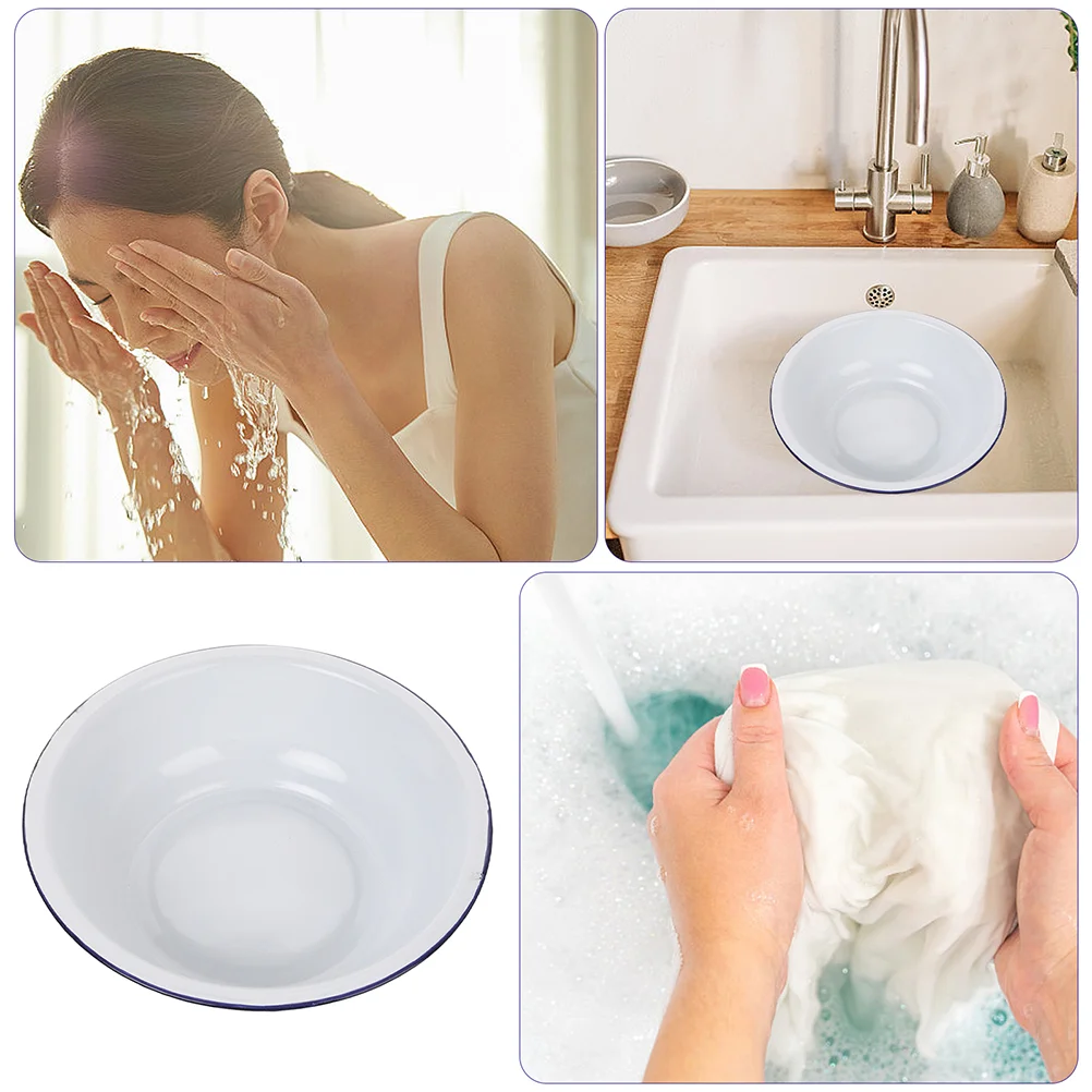 Mangkuk Asam Cuci Baskom Enamel Piring Mangkuk Rumah Pertanian Putih Pencampur Antik Besar