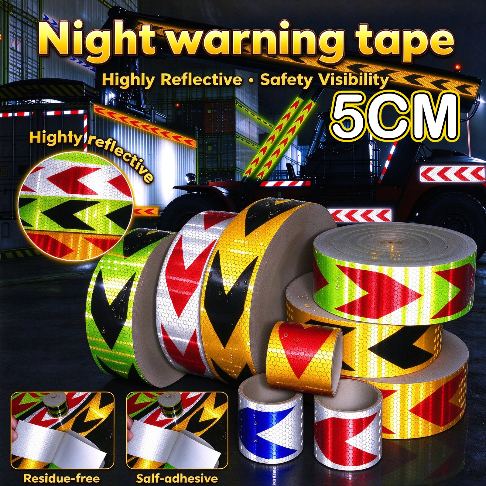 Arrow 50mm*4.5/9.8m Reflective Bicycle Stickers Self-Adhesive Waterproof Warning Tape Strips For Car Bike Helmet Motorcycle