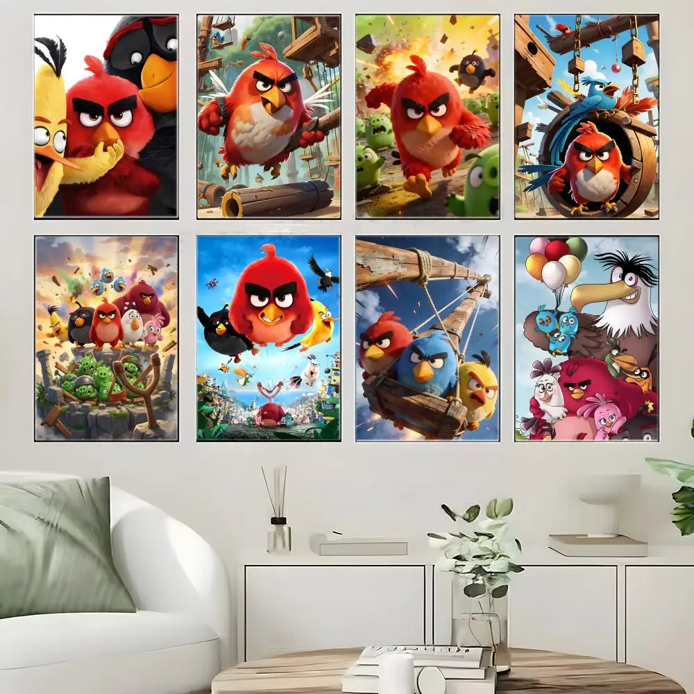 Family Kids A-Angry B-Birds Poster  Self-adhesive Art Waterproof Paper Sticker Coffee House Bar Room Wall Decor