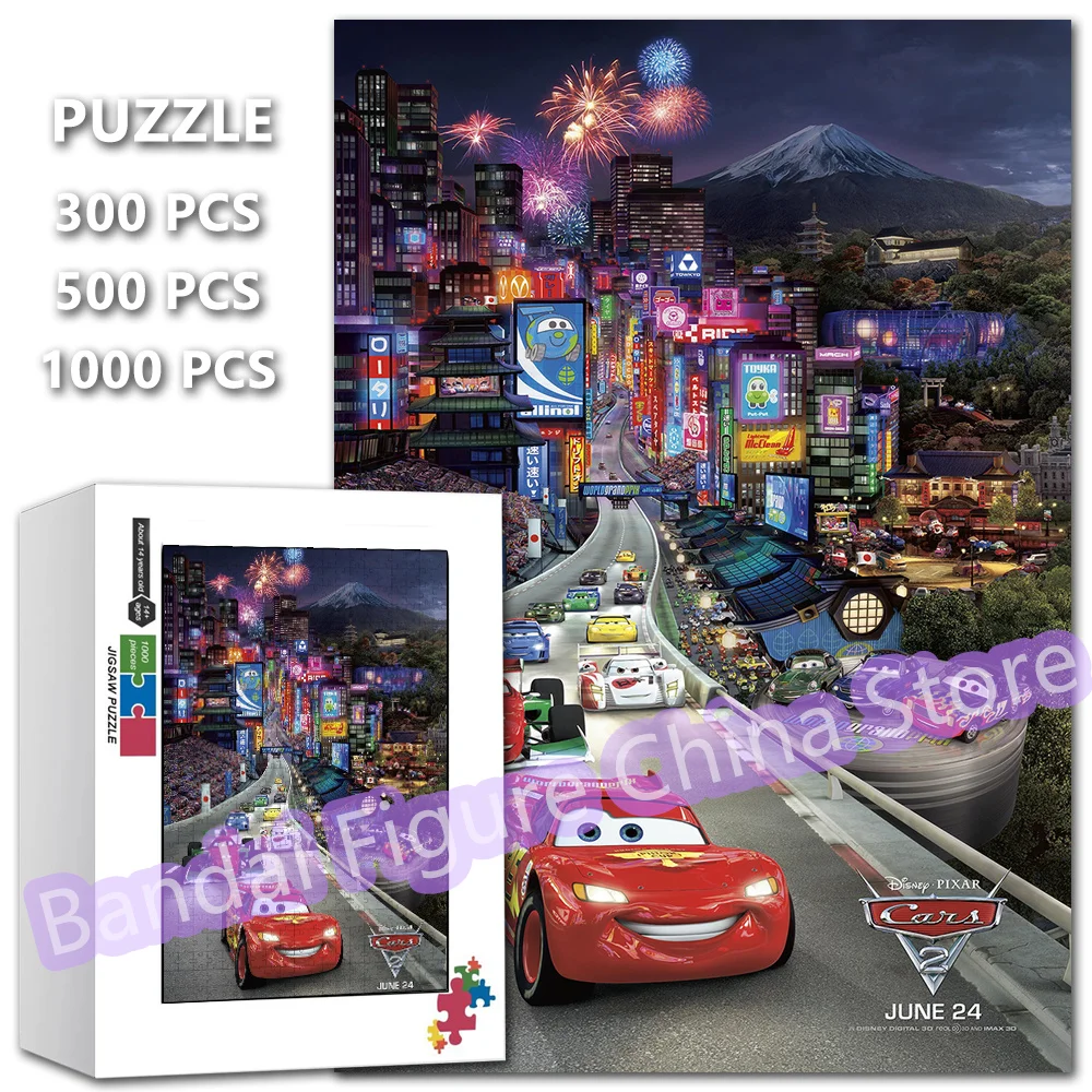 Disney Assemble Puzzles Cars Lightning Mcqueen Cartoon Film 300/500/1000 Pieces Jigsaw Puzzles Kids Stress Relief Education Toys