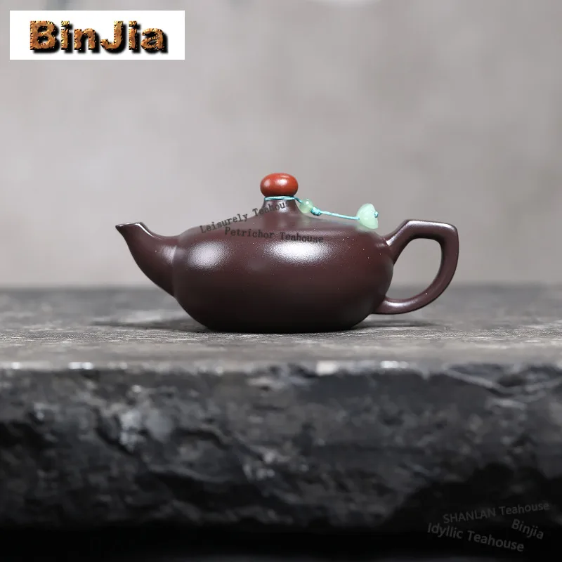 

200 мл подлинные фиолетовые глиняные чайники Исин, плоский горшок ручной работы, чайник из необработанной руды, грязевой чайник Чжу, китайский чайный сервиз Цзыша для чайных аксессуаров