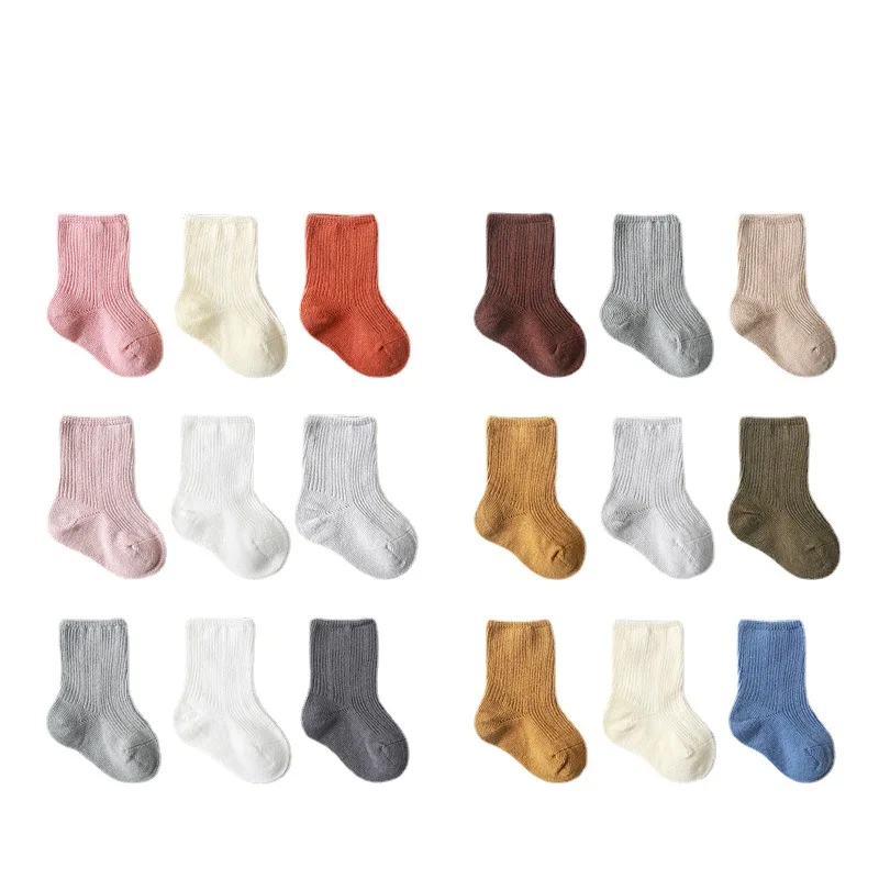 New Children Solid Color Sport Socks Cotton Soft Tube Socks for Baby Infant Toddler Socks for Kids Boys Girls 6months-6years Old