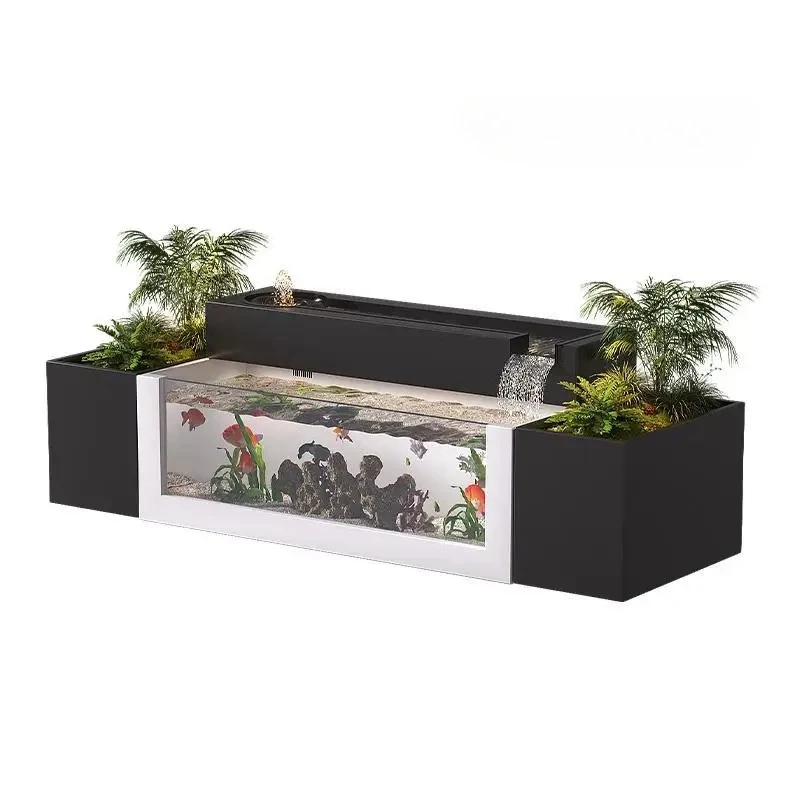 

Chinese outdoor courtyard stainless steel pond modern circulating water rectangular glass fish tank landscaping customization
