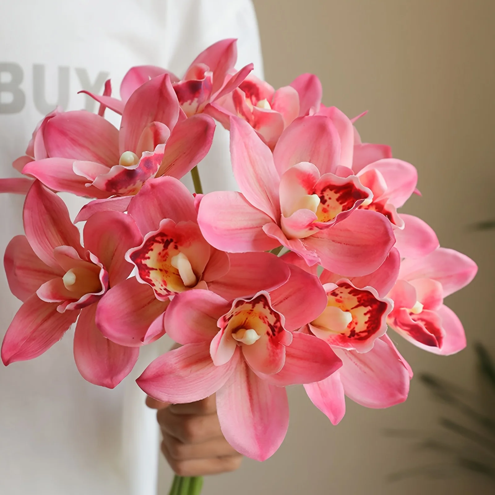 6 قطع من باقات الأوركيد الاصطناعية الأنيقة - زهور سيمبيديوم واقعية للديكور الداخلي والخارجي، مثالية لحفلات الزفاف #6