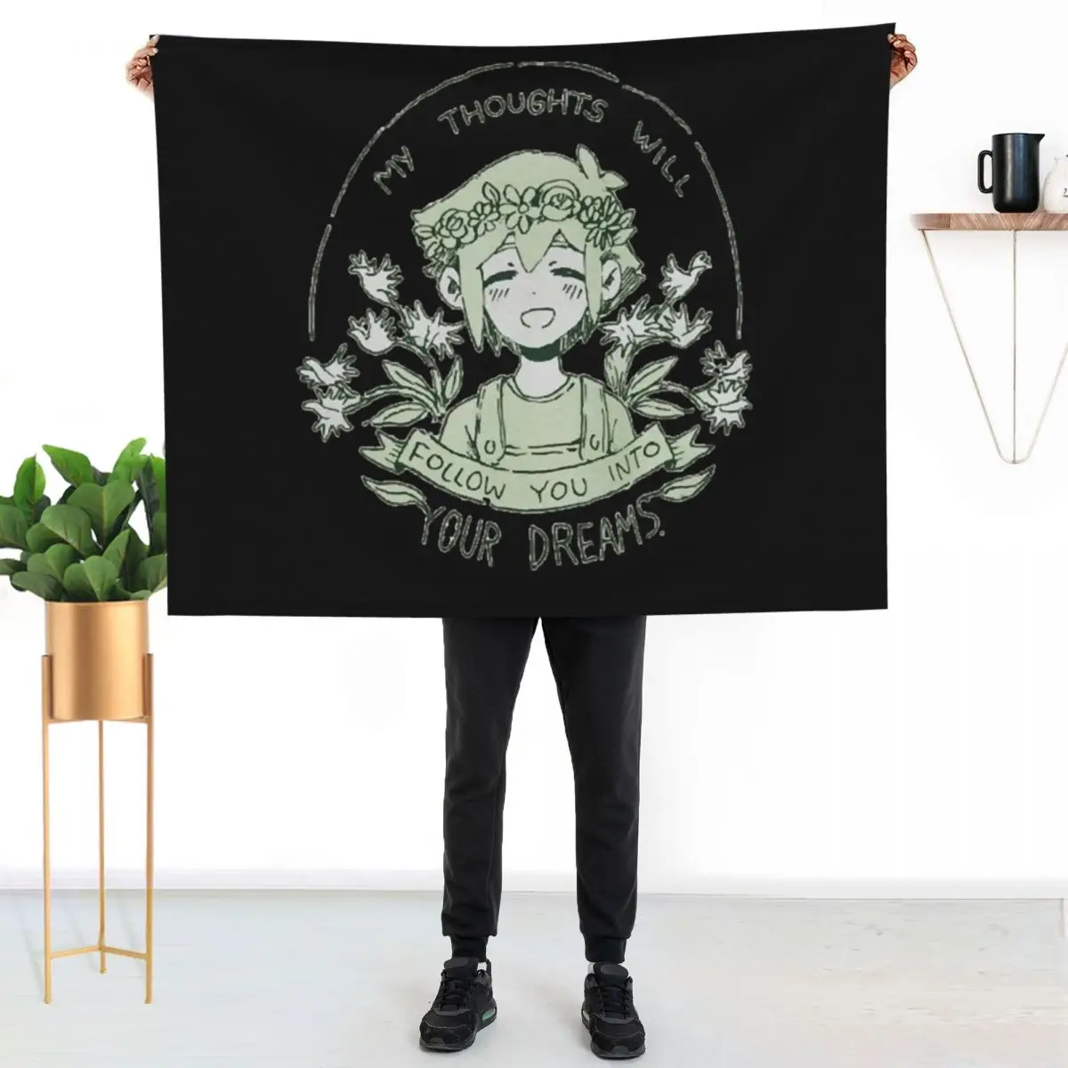 omori my thoughts will follow you into your dreams basil Throw Blanket Thins Bed linens christmas gifts Thermal Plush Blankets