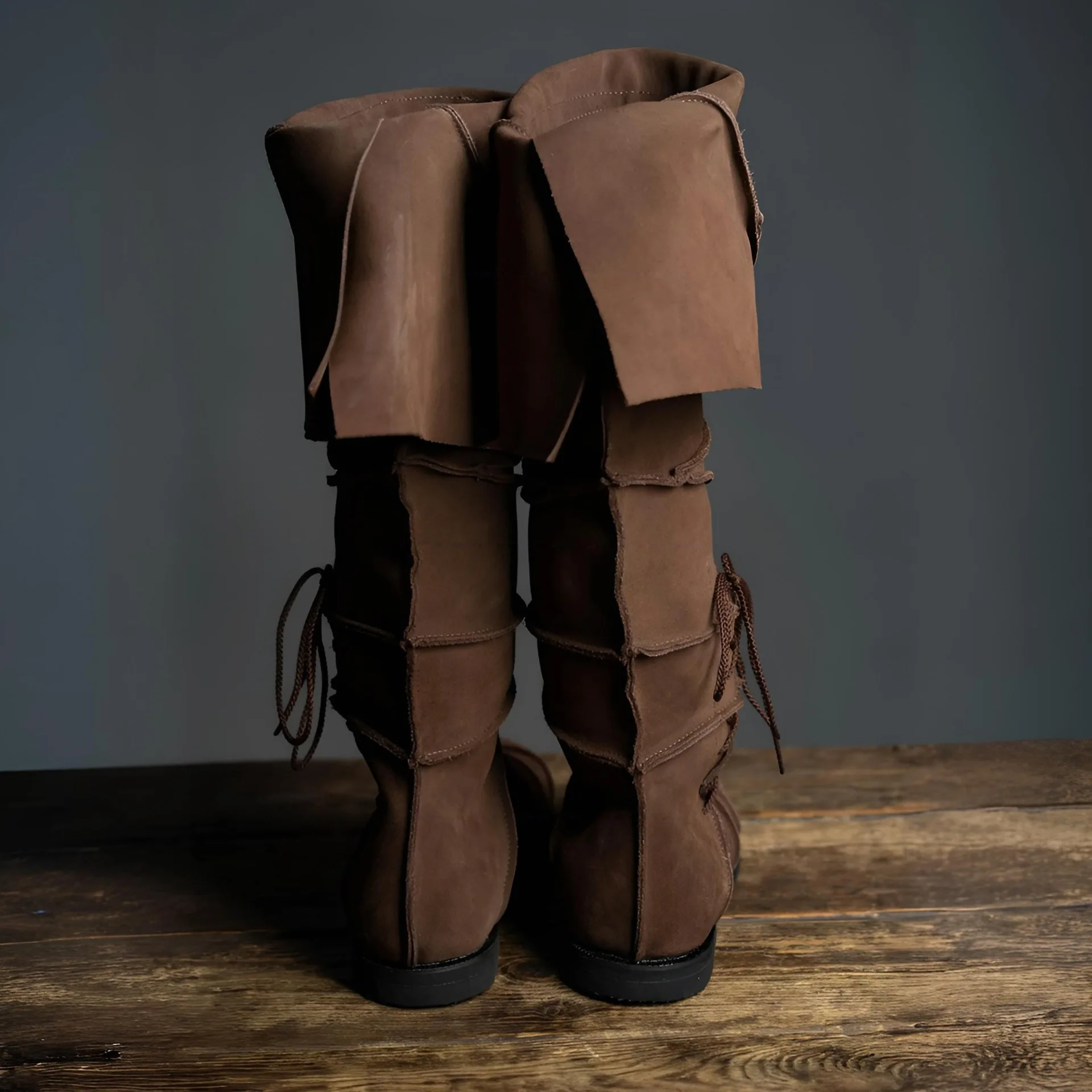 Pirate Boots Men's Renaissance Vintage Brown Cosplay Halloween Viking Steampunk Knight Boots Low Heel Tall Boots Costume